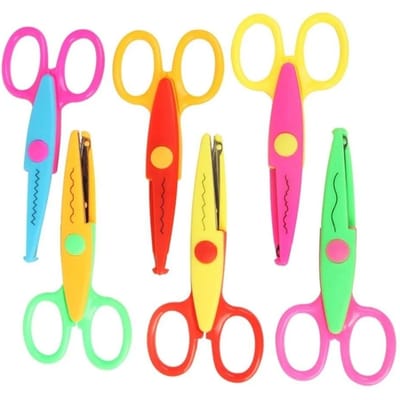 6 stuks/set Kantenschaar Metaal en Plastic DIY Scrapbooking Foto Kleuren Schaar Papier Kant Dagboek Decoratie Veiligheidsschaar yellow