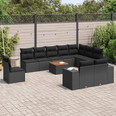 vidaXL - 11-delige - Loungeset - met - kussens - poly - rattan - zwart