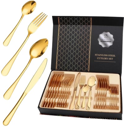 Dailygoods - 24-delige Roestvrijstalen Bestekset in Goud - Ideaal voor Thuis en Feestjes