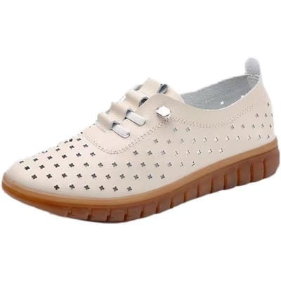 Nieuwe Lente- en Zomer Casual Platte Schoenen voor Dames Grote Maat Hol Gat Damesschoenen Echt Leer Witte Schoenen voor Dames 41 white