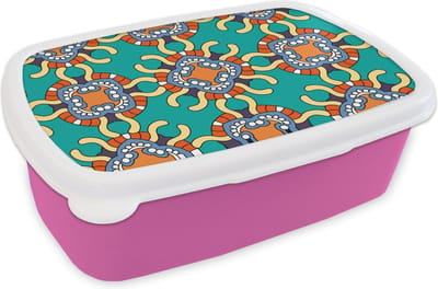 Broodtrommel Roze - Lunchbox - Brooddoos - Patronen - Abstract - Groen - 18x12x6 cm - Kinderen - Meisje