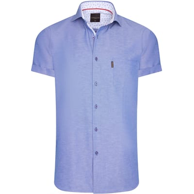 Cappuccino Italia - Heren Overhemden Short Sleeve Blouse Royal - Blauw - Maat S