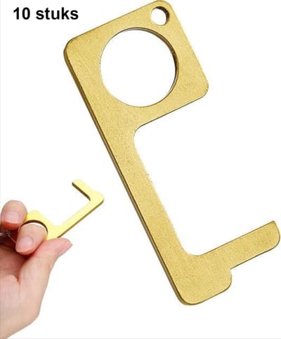 *** 10 stuks Bescherm jezelf met No Touch Key - Deur Opener - Antibacteriële Sleutelhanger - Hygiënische Sleutel - Aluminium - Goud - van Heble® ***