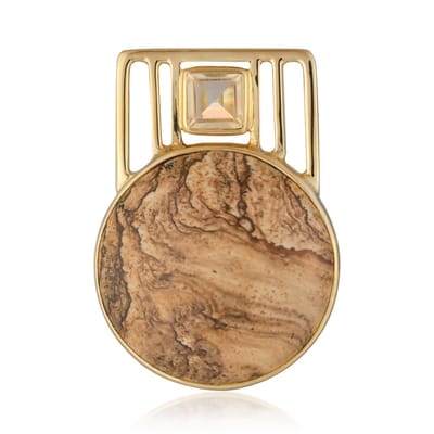Cavill - Zilveren Hanger Landschap Jaspis 26 4 ct & Citrien 0 95 ct - 925 Sterling Zilver Goud Verguld - Elegant Monosono