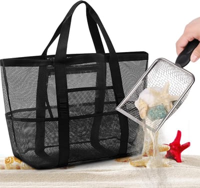 Zandbak Schelp - Strandtas Set - Mesh - Ruime Opbergruimte - Inclusief Schep - Voor Gezinnen