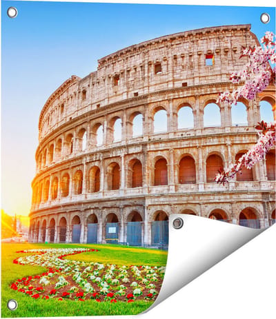 Gards Tuinposter Colosseum bij Zonsopgang in Rome, Itali� - 50x50 cm - Tuindoek - Tuindecoratie - Wanddecoratie buiten - Tuinschilderij