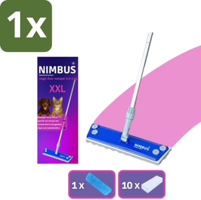 1 x NIMBUS Magic Floor Sweeper XXL 2-in-1 Kit 1 Dweil + 10 Droge Vloerdoekjes 1 set - Vloerwisser - Schoonmaken - Droog Reinigen - Vochtig Reinigen - Vloer Schoonmaken
