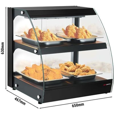 GGM Gastro Warmhaltevitrine - 650mm - 560 Watt - mit 2 Ablagen - Schwarz