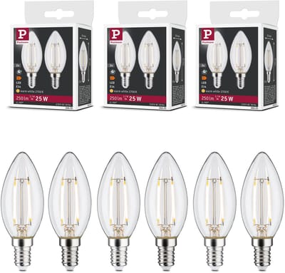 Filament 230 V LED kaars E14 E14 Set van 6 E14 35 mm 2700K 6x2,7W 6x250lm 230V Helder