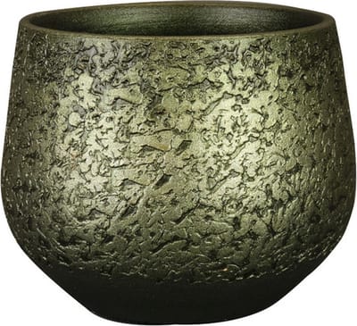 Ter Steege Plantenpot/bloempot - keramiek - metallic donkergroen/touch of gold - D16/H13 cm