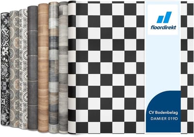 FLOORDIREKT Vloerbedekking - PVC vloeren - Atlantic - Damier - Vinyl vloeren - Tegeloptiek - Dikte 1,9 mm - 100 x 150 cm