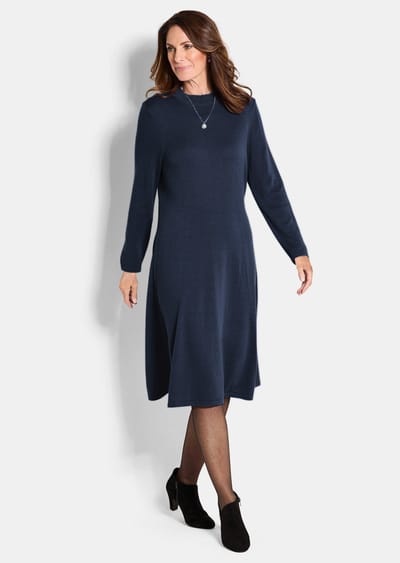 Tricot jurk in elegante A-lijn - marine - Gr. 19 van Goldner Fashion