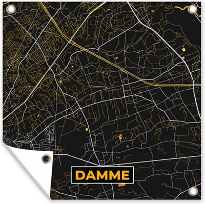 Tuin poster Black & gold - Stadskaart - Plattegrond - Damme - Kaart - 200x200 cm - Tuindoek