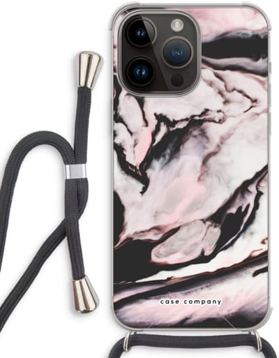 Case Company® - Hoesje met koord geschikt voor iPhone 14 Pro Max hoesje met Koord - Roze stroom - Telefoonhoesje met Zwart Koord - Bescherming aan alle Kanten en Over de Schermrand