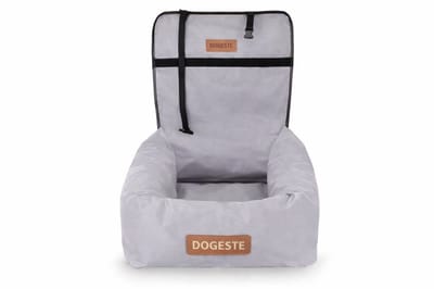 Dogeste - autotransporter en autostoel voor hond of kat - ligbed met veiligheidsriem - afneembare hoes - lichtgrijs