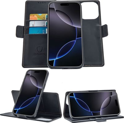 Geschikt voor Apple iPhone 16 Pro - Book Case Hoesje - Uitneembaar Hoesje - Magnetische Sluiting - Portemonnee Rustic Zwart