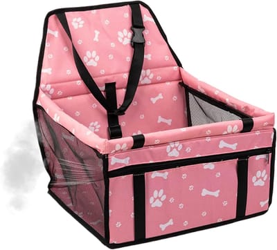 Honden Autostoel - Zitverhoger Puppy - Veilig Reizen - Opvouwbaar en Wasbaar - 40x35x25 cm - Roze