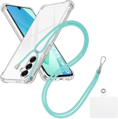 Shock Proof Case Hoes Geschikt voor Samsung Galaxy A15 Hoesje Transparant Met universele Telefoonkoord mint - Cover - Nek Hanger - Koord Hoes