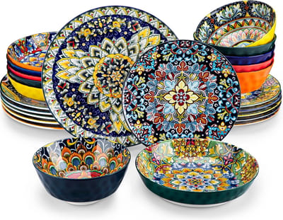 Serviesset - Bohemian Stijl - 6 Persoons Servies - Keramiek - Diner- en Dessertbord - Ontbijt- en Pastakom - 24-delige Set