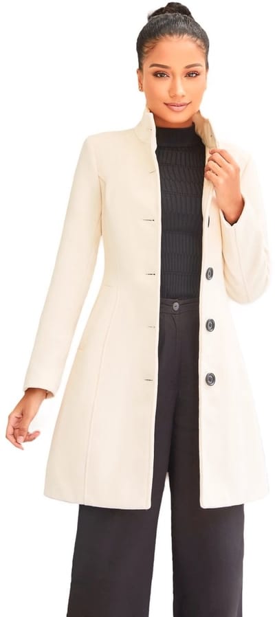 Versano Violet NG Dames Mantel Manteljas 3 kwart Winterjas XS - Slim Fit - Italiaanse Getailleerde Jas - Creme