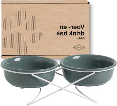 Dubbele Voerbak - Hondenbakken Set - Aangenaam Eten - Verhoogde Standaard - 2x 800 ML - Donkergroen