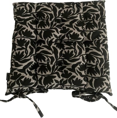Mica Flower Tuinstoelkussen Zwart 46x46x7 cm – Comfortabel Stoelkussen met Vulling en Touwtjes