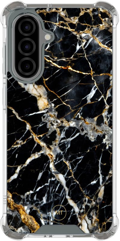 Hoesje (shockproof) geschikt voor Samsung Galaxy A36 - Black marble elegance - Extra sterke case - TPU/polycarbonaat - Marmer - Zwart, Transparant