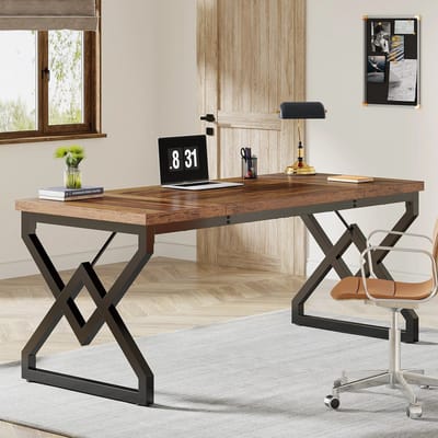 Questyr - directiebureau - bureau met extra verdikt houten tafelblad en metalen frame - groot computerbureau van 63 inch