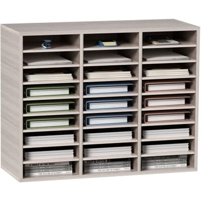 VEVOR Houten literatuurorganizer met 27 compartimenten, verstelbare planken, organizer van MDF, opbergruimte voor bestanden, documenten, papieren en tijdschriften op kantoor, thuis, op school, grijs
