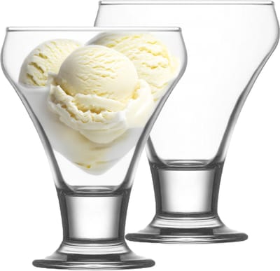LAV IJcoupes/ijs/dessert serveer schaaltjes - op voet - set 2x stuks - glas - 300 ml - 10 x 13 cm