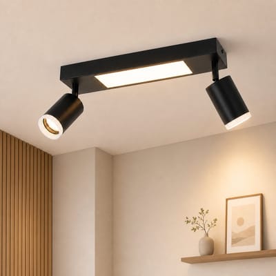 NETTLIFE Opbouwspot LED - 2-lichts - GU10 Fitting - zwart - rechthoekig - 330° draaibar Plafondspot - 3000K Warm Wit Licht - 20W - Moderne Keukenlamp - Metaal - voor Slaapkamer | Hal | Woonkamer - L 34cm