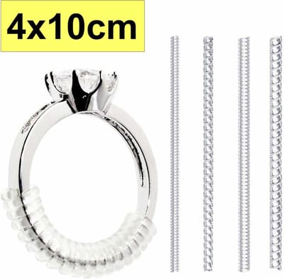 Fako Bijoux - Ringverkleiner Set - 4x10cm - Ring Verkleiner Onzichtbaar - Ring Adjuster - Transparant + GRATIS zilverwerk doekje