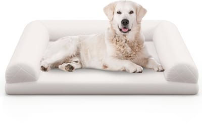 COSTWAY Orthopedisch hondenbed, hondenbank met zijranden, zacht en wasbaar, voor kleine en middelgrote honden, katten, kattenbed, kattenbank, indoor, schuim, 90 x 69 x 18 cm