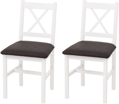 Set van 2 eetkamerstoelen MCW-F77, leunstoel keukenstoel stoel, massief hout stof landhuis ~ wit, bekleding zwart