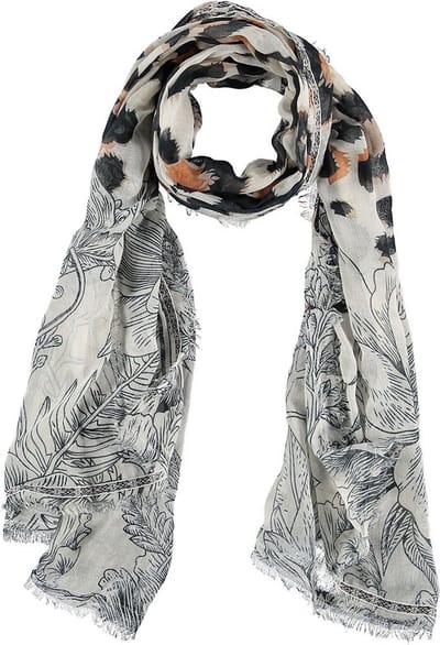 Sarlini Langwerpige Sjaal Leopard/Leaves Zwart