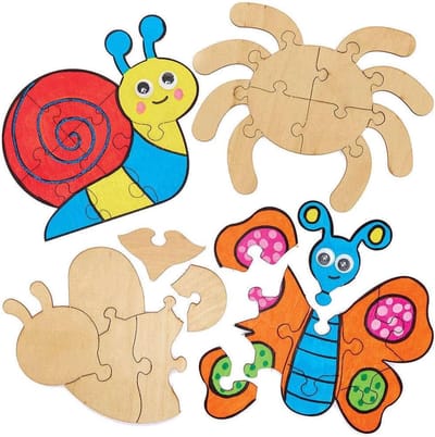 Houten Knutselpuzzels - Insecten Puzzels - Creatief Knutselen - Set van 5 Ontwerpen - 16-20.5cm Breed