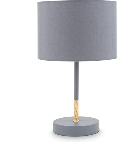B.K.Licht I stoffen tafellamp grijs I E27 I 1 vlam I stoffen kap 20 cm I 140 cm kabelschakelaar I zonder lampje