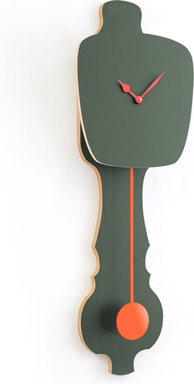 KLOQ - Wandklok met Pendule - Batterijen Inbegrepen - Wanddecoratie - Quartz Beweging - Niet-Tikkend Batterij Aangedreven - Mist Groen (SE) & Neon Oranje - Small