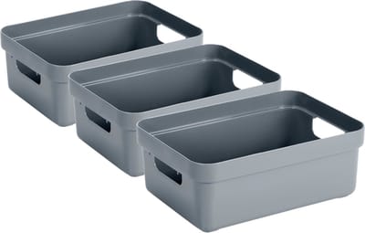 Sunware Opbergbox - 3x - kunststof - blauwgroen - 9 liter - Opbergbakken - Opbergmanden