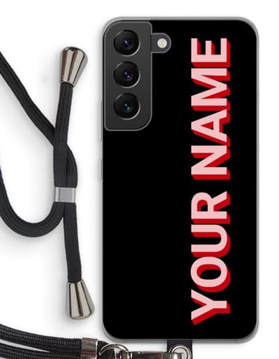 Gepersonaliseerd - Case Company® - Hoesje met koord geschikt voor Samsung Galaxy S22 hoesje met Koord - Namecase - Telefoonhoesje met Zwart Koord - Bescherming aan alle Kanten en Over de Schermrand