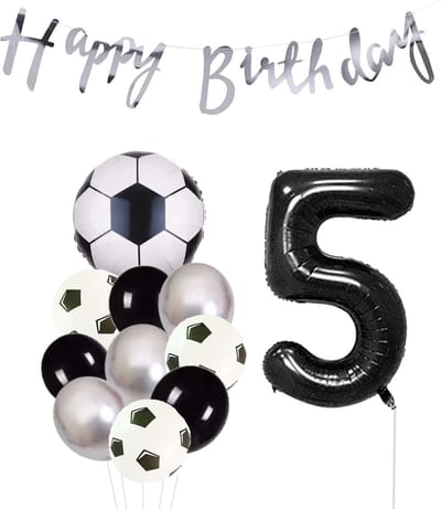 Cijfer Ballon 5 | Snoes Champions Voetbal Plus - Ballonnen Pakket | Zilver en Zwart