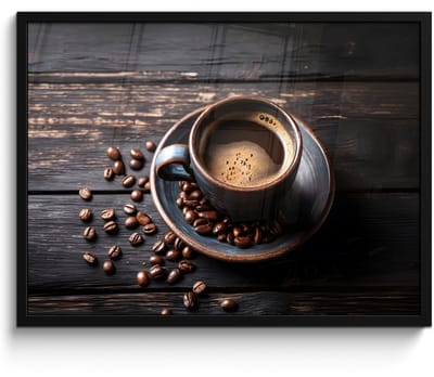 Poster in lijst - Fotolijst 70x50 cm - Posters - Kop - Koffie - Hout - Bonen - Posterlijst zwart - Decoratie - Wanddecoratie woonkamer - Muurdecoratie slaapkamer