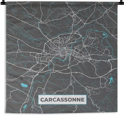 Wandkleed - Wanddoek - Carcassonne - Plattegrond - Stadskaart - Kaart - Frankrijk - 180x180 cm - Wandtapijt