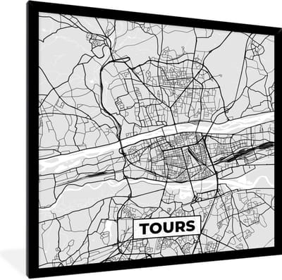 Fotolijst incl. Poster - Plattegrond - Kaart - Stadskaart - Frankrijk - Tours - 40x40 cm - Posterlijst