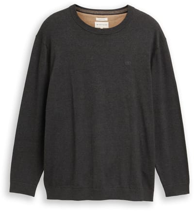 Tom Tailor - Plus Size - Gebreide trui met geborduurd logo - Maat 2XL - Black Grey Melange
