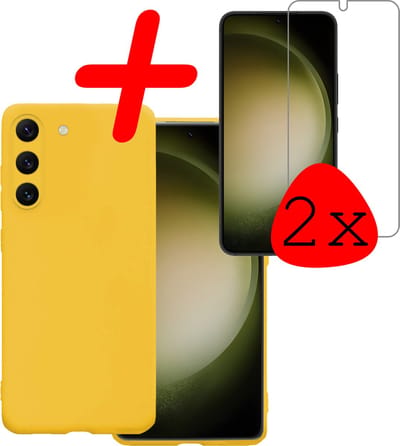 Hoesje Met 2x Screenprotector - Geschikt voor Samsung Galaxy S23 - Sterk & Shockproof - Back Cover - Siliconen Case - Telefoon Hoes - Geel