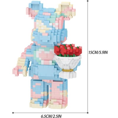 Roze Beer Micro Bouwstenen Set 1090 STUKS 59 inch Hoog Dier Handheld Bloem Cadeau voor Verzamelaars white