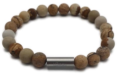 H-Beau - Handgemaakte Armband van Edelstenen - Natuurstenen - Jaspis Kralen - Heren - Unisex - RVS Kraal - 8mm - lengte 19cm - Mat – Beige - Bruin – Horoscoop - Sterrenbeeld - Maagd