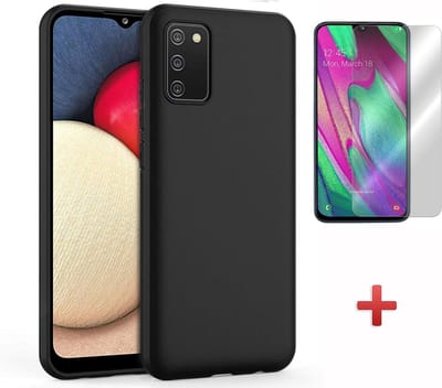 HB Hoesje Geschikt voor Samsung Galaxy A02S - Zwart + Tempered Glazen Screenprotector - Siliconen Back Cover