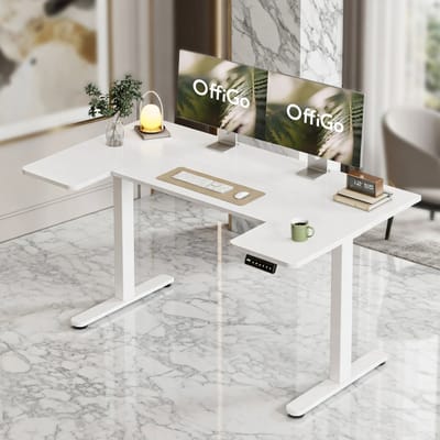 Premium U-vormig Elektrisch Hoogte Verstelbaar Bureau 140x70 cm – Sta-Zit Bureau met Stille Motor, Geheugenfunctie en Modern Wit Ontwerp voor Thuiskantoor en Computerwerkplek House&Garden